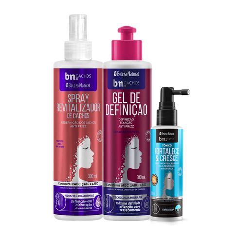 Kit TrioSpray Revitalizador + Gel de Definição + Tônico (3 itens) | bn.Cachos